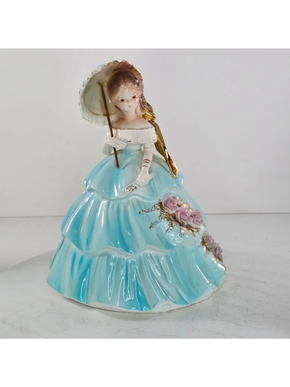 Josef Originals Magnolia Series Blue Dress Lady Holding Parasol Figure *REPAIRED